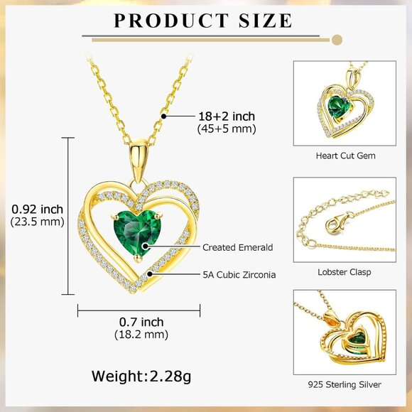 Elegant Sterling Silver 18in Birthstone Necklace with 3 Heart Pendant & Interloc - Picture 6 of 8